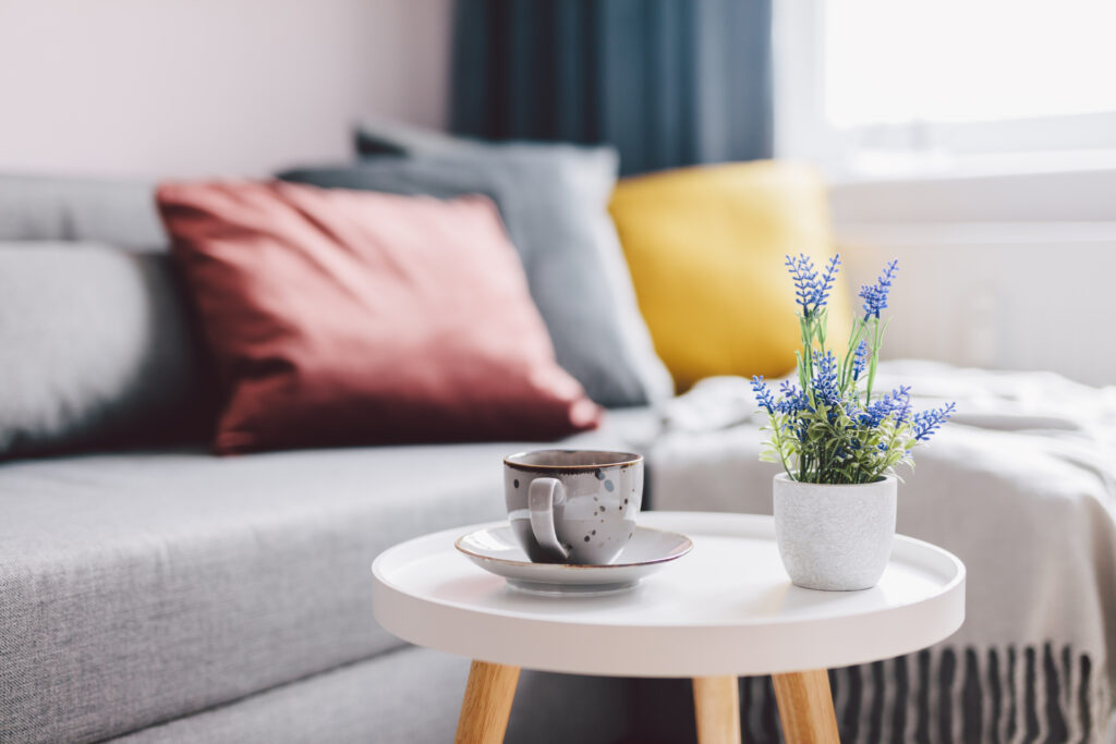 Coffee table in a small cozy apartment.