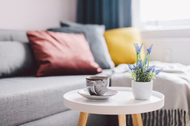 Coffee table in a small cozy apartment.